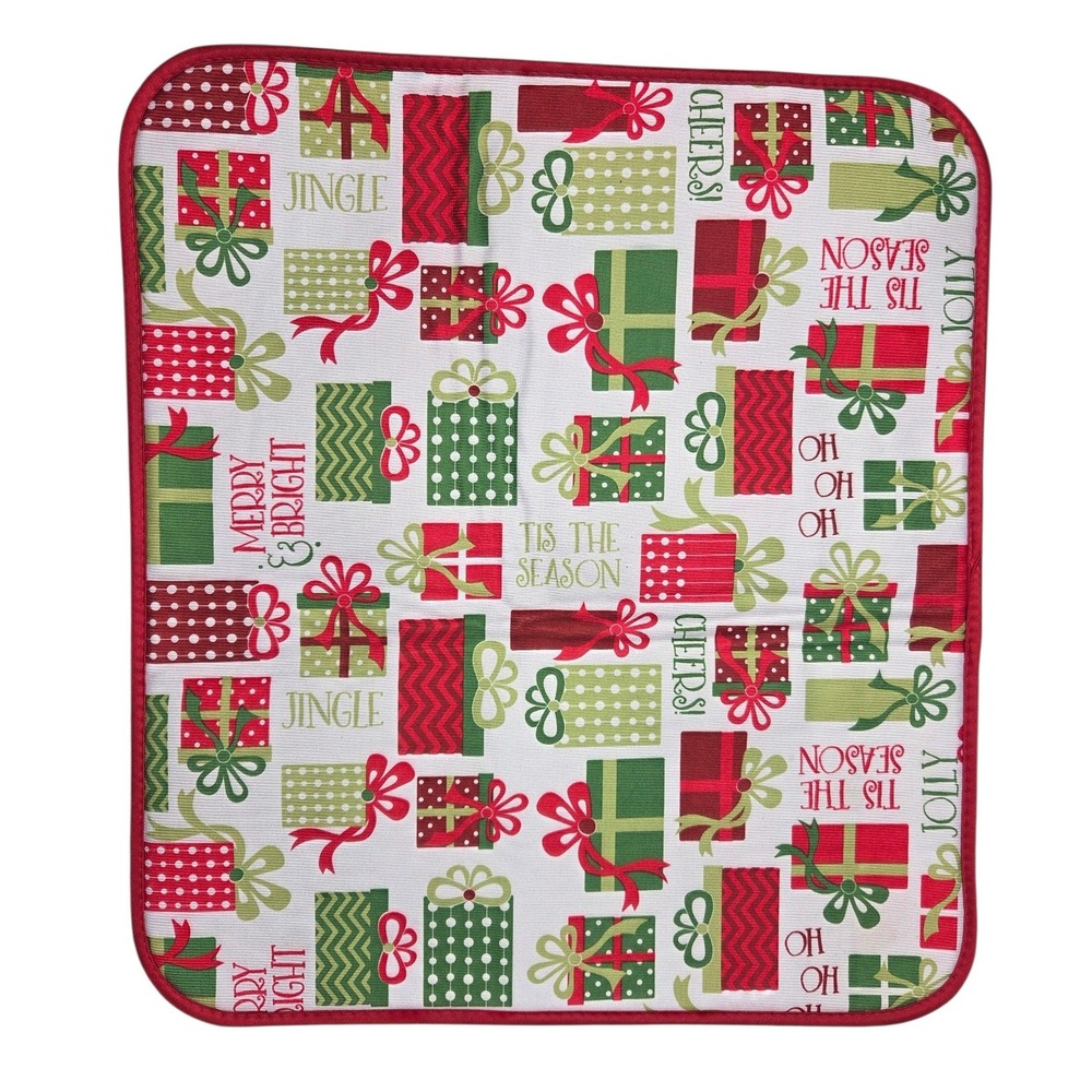 Christmas Dish Drying Mat Holiday Gift Presents Bows and Ribbons Red Green